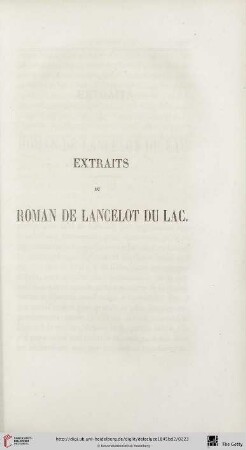 Extraits du Roman de Lancelot du Lac