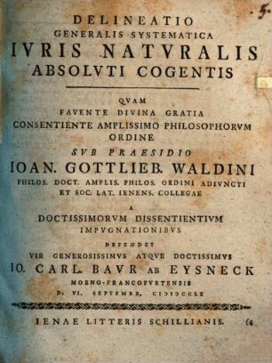 Delineatio generalis systematica iuris naturalis absoluti cogentis