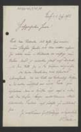 Brief von Johann Müller an Unbekannt