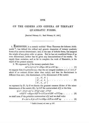 Paper XVII. On the Orders and Genera of Ternary Quadratic Forms.
