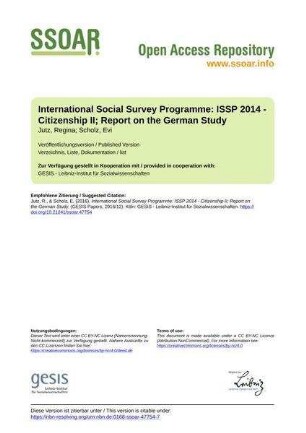 International Social Survey Programme: ISSP 2014 - Citizenship II; Report on the German Study