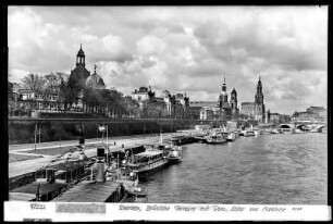 Dresden, Brühlsche Terrasse mit Frauenkirche, Residenzschloss und Katholischer Hofkirche