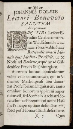 Johannes Dolaeus Lectori Benevolo Salutem