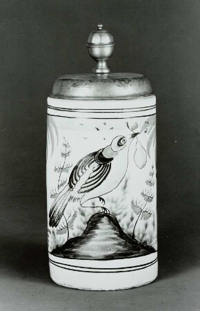 Walzenkrug mit Vogelmalerei