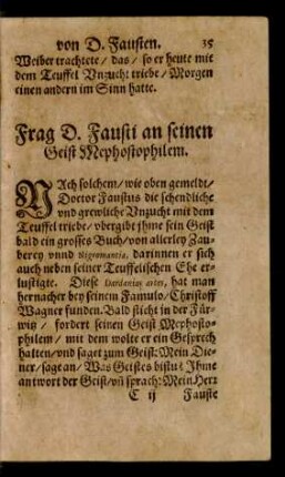 Frag D. Fausti an seinen Geist Mephostophilem.