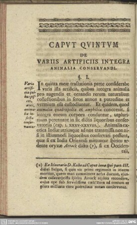 Caput Quintum De Variis Artificiis Integra Animalia Conservandi