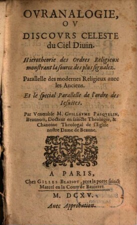 Ouranologie ou discours celeste du ciel divin