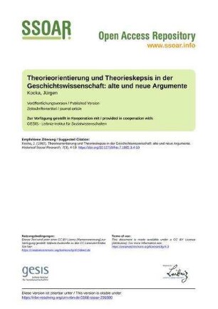 Theorieorientierung und Theorieskepsis in der Geschichtswissenschaft: alte und neue Argumente
