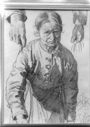 Bildnis einer alten Frau mit Handstudien