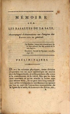 Mémoire sur les basaltes de la Saxe