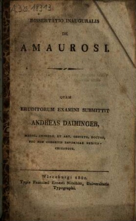 Dissertatio inauguralis de amaurosi