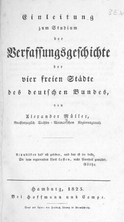 Einleitung zum Studium der Verfassungsgeschichte der vier freien Städte des Deutschen Bundes