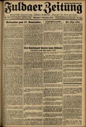 Erste Ausgabe vom Mittwoch, den 08. November 1933.