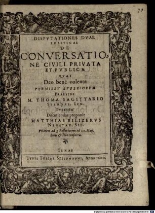Disputationes duae politicae de conversatione civili privata et publica