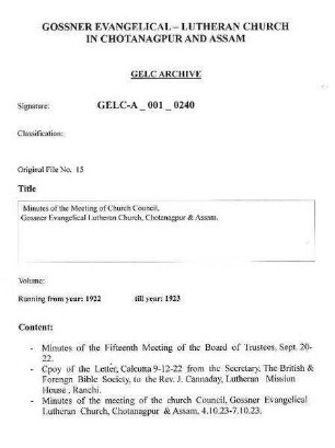 Minutes of the Meeting of Church Council