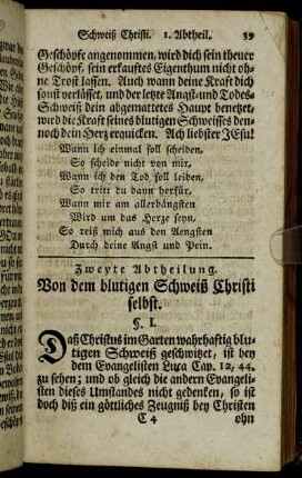 Zweyte Abtheilung. Von dem blutigen Schweiß Christi selbst.