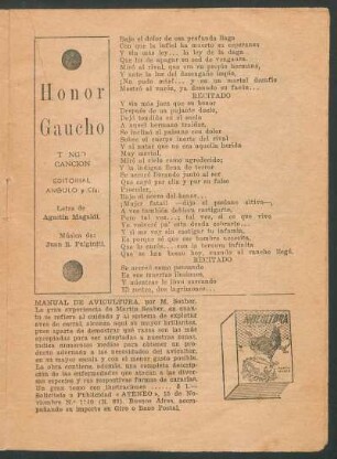 Honor gaucho : Tango canción