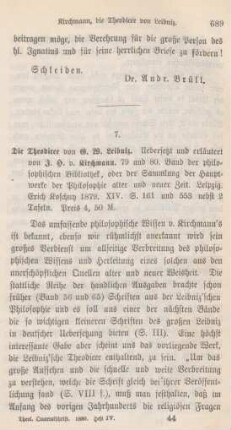 689-694 [Rezension] Leibniz, Gottfried Wilhelm, Die Theodicee