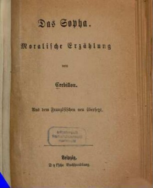 Das Sopha : moral. Erzählung