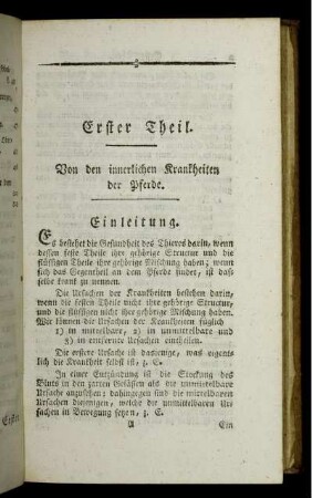 Erster Theil. Von den innerlichen Krankheiten der Pferde.