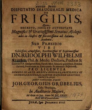 Disputatio Inauguralis Medica De Frigidis