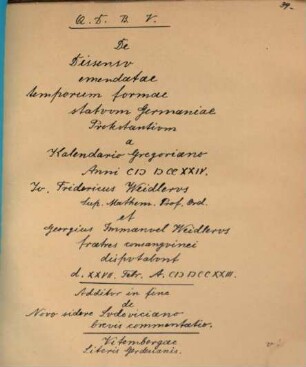 De dissensu emendatae temporum formae statuum Germaniae protestantium a Kalendario Gregor. anni 1724 : cum brevi commentatione de novo sidere Lucoviciano