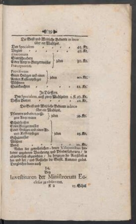 14. Bey Investituren der Ministrorum Ecclesiae zu observiren