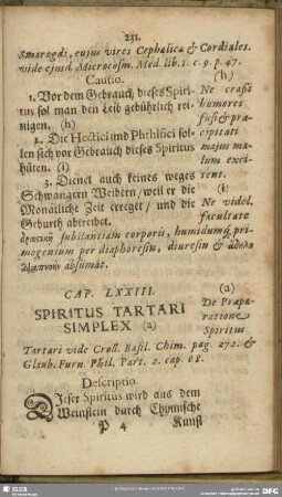 Cap. LXXIII. Spiritus Tartari Simplex
