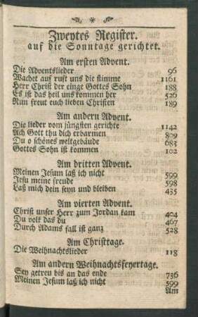 Zweytes Register. auf die Sonntage gerichtet.
