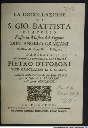 La decollazione di S. Gio. Battista