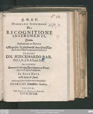 Disputatio Inauguralis De Recognitione Instrumenti