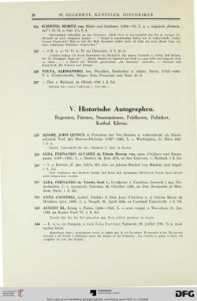 V. Historische Autographen (Nr. 338-470)