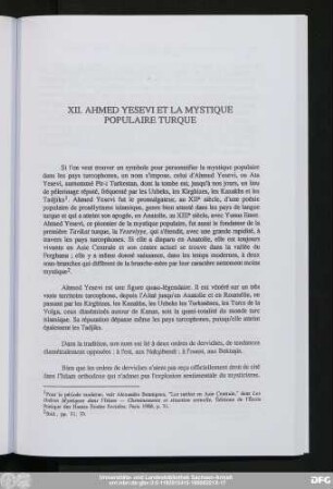 XII. Ahmed Yesevi Et La Mystique Populaire Turque