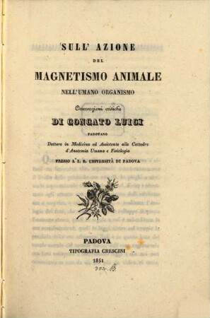 Sull‛azione del magnetismo animales nell' umano organismo