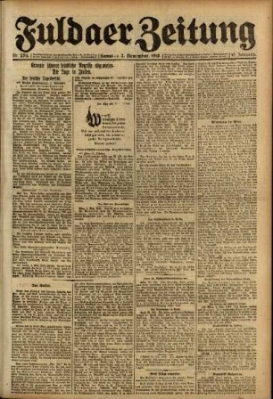 Erste Ausgabe vom Samstag, den 02. November 1918.