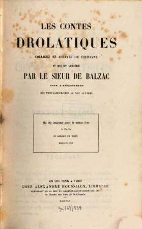 Oeuvres complètes de H. de Balzac, 20. Les contes drolatiques