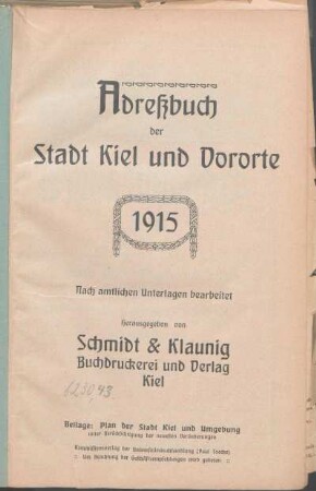 1915: Adreßbuch der Stadt Kiel und Vororte 1915