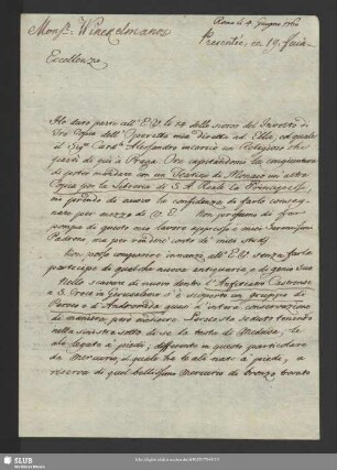 Mscr.Dresd.App.3140,4. - Eigenh. Brief von Johann Joachim Winckelmann an Graf Wackerbarth-Salmour, Rom, 04.06.1760