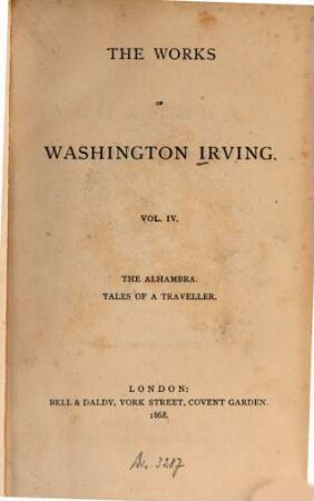 The works of Washington Irving. 4., The Alhambra. Tales of a Traveller