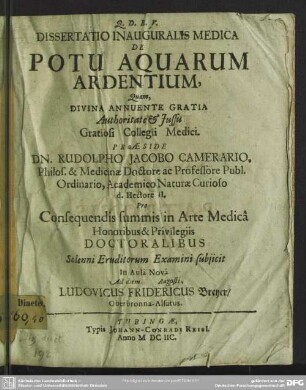 Dissertatio inauguralis medica de potu aquarum ardentium