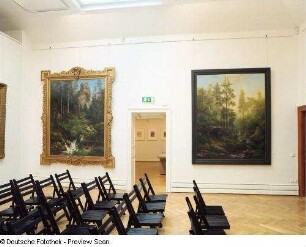 Edmundsgrund nach einem Gewitter : Leonhardi-Saal mit den Gemälden "Stürzender Waldbach" 1880 und "Edmundsgrund nach einem Gewitter" 1884