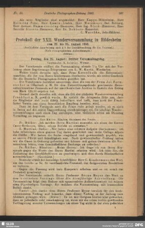 Protokoll der XXII. Wanderversammlung in Hildesheim