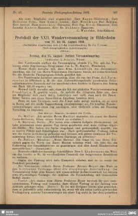 Protokoll der XXII. Wanderversammlung in Hildesheim