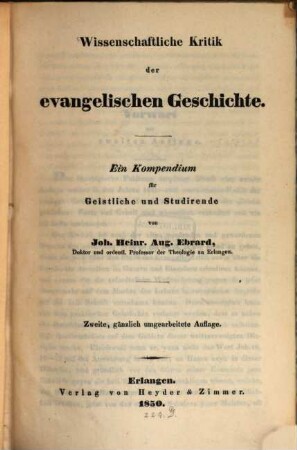 Wissenschaftliche Kritik der evangel. Geschichte
