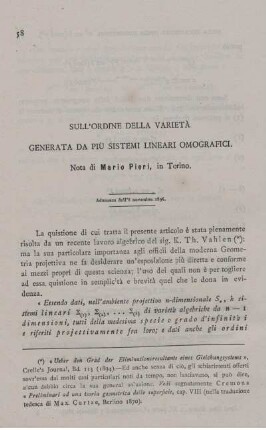 Sulla´ordine della varietà generata da più sistemi lineari omografici.