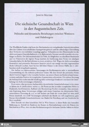 Die sächsische Gesandtschaft in Wien in der Augusteischen Zeit. Politische und dynastische Beziehungen zwischen Wettinern und Habsburgern