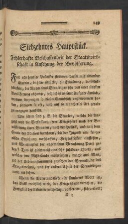 Siebzehntes Hauptstück. Fehlerhafte Beschaffenheit der Staatswirtschaft in Ansehung der Bevölkerung