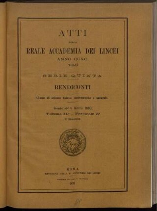 Seduta del 5 Marzo 1893. Volume II. - Fascicolo 5.