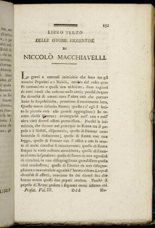 Libro Terzo delle Istorie Fiorentine di Niccolò Macchiavelli.