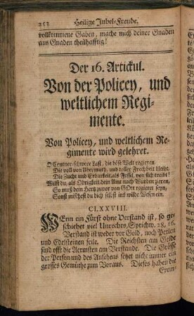 Der 16. Artickul. Von der Policey, und weltlichem Regimente.